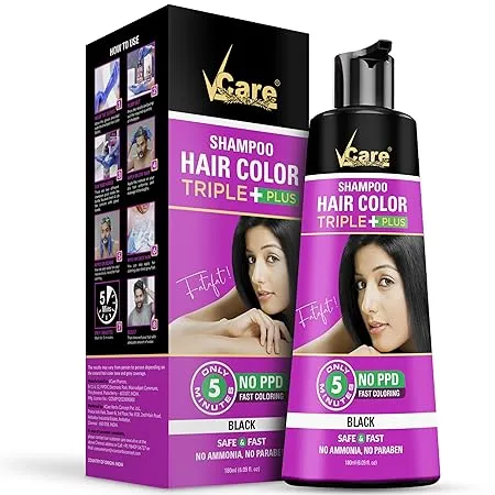 VCare Shampoo Hair Colour Shampoo, Black 180ml for Women and Men